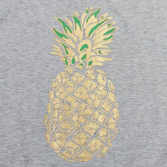🔹️🔺️Gray Racerback w/Metallic Gold Print Pineapple Tanktop Medium - Picture 7 of 10